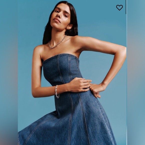 NWT Reformation Malina Denim Strapless Dress in Laguna Size 6 $218 - Picture 4 of 11